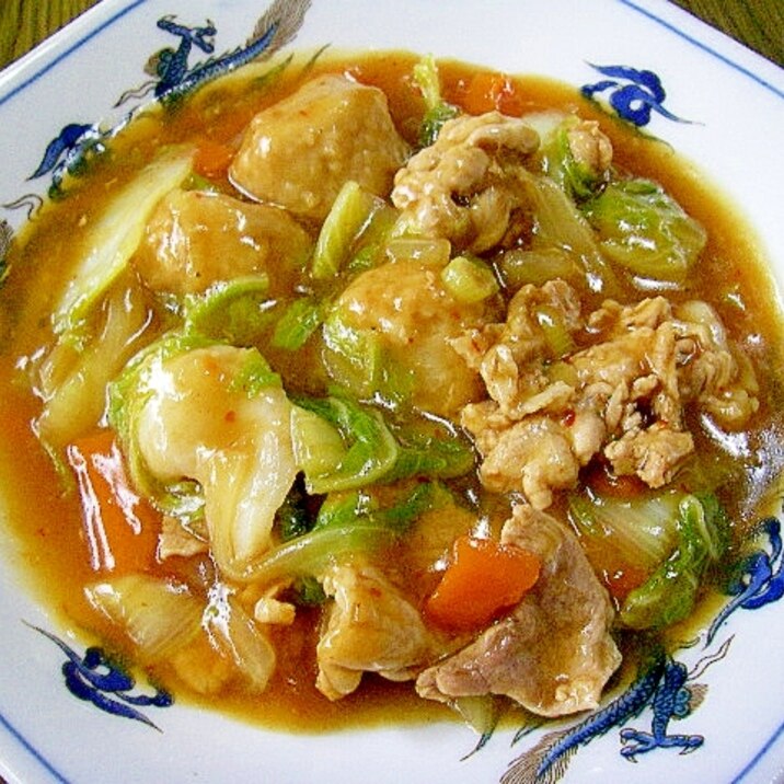 簡単!美味しい!豚肉と肉団子と白菜の麻婆風旨煮!